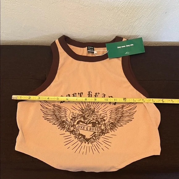 #1053+ Soft Heart Tank Top - Peach and Brown - Picture 3 of 5
